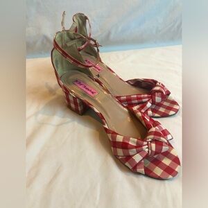 Betsey Johnson red and white gingham heels